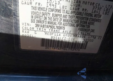 2013 Nissan Sentra S z USA, uszkodzony, nr VIN 3N1AB7AP9DL793975